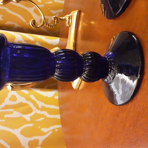Vintage Cobalt Blue Glass Candle Holders - Picture 2 of 4